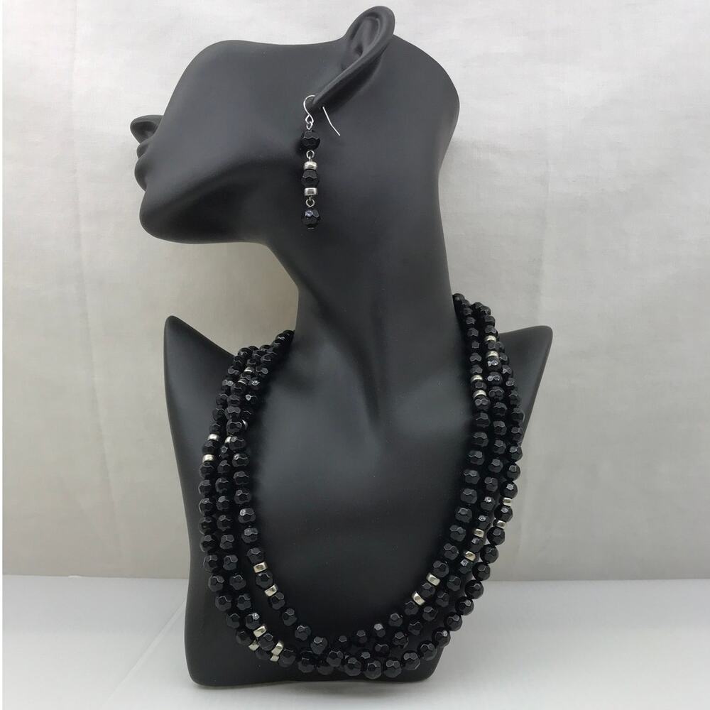 Paparazzi Reliant Rows Black Chunky Necklace Statement Jewelry Set